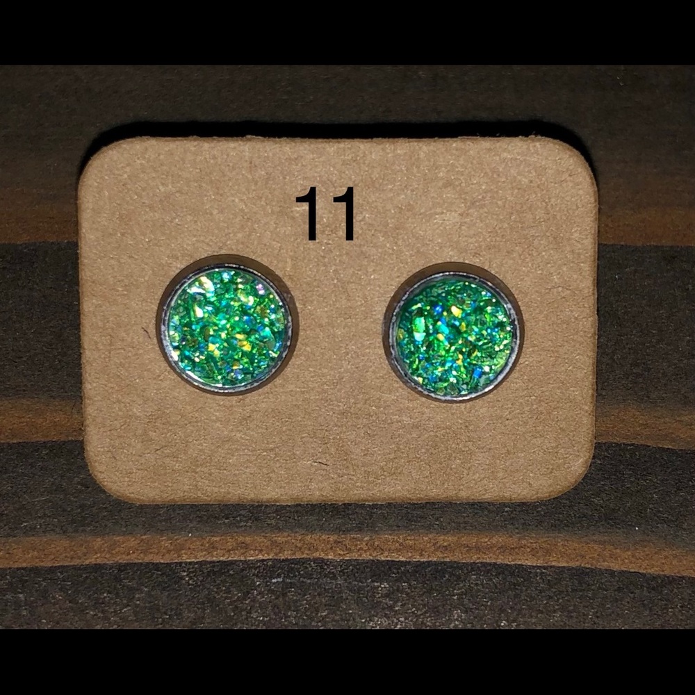 Green faux druzy earrings